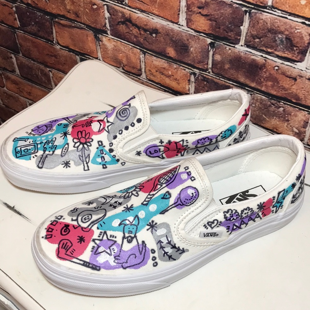 💙Vans Canvas Hand painted Christmas Edition Slip On Shoes - Picture 11 of 16